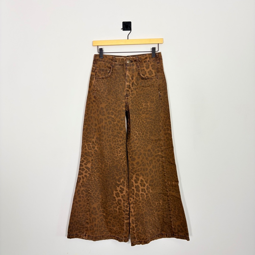 Pilcro Anthropologie Adi Leopard Mid-Rise Flare Jeans Brown Animal Print 25 - Picture 2 of 9